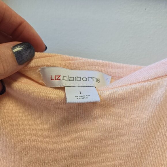 NWT Liz Claiborne Womens Pale Peach Puff Sleeve Knit Top L Soft Girl Office - Picture 5 of 8